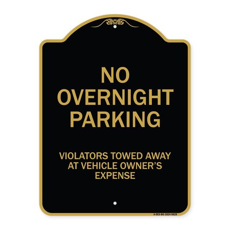 SIGNMISSION Designer Series-No Overnight Parking, Black & Gold Heavy-Gauge Aluminum, 24" x 18", BG-1824-9828 A-DES-BG-1824-9828